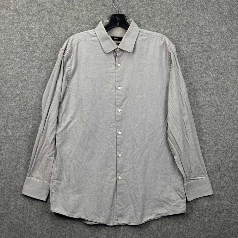 Hugo Boss Sharp Fit Gray Long Sleeve Dress Shirt Men 16.5 32/33 Cotton Button Up